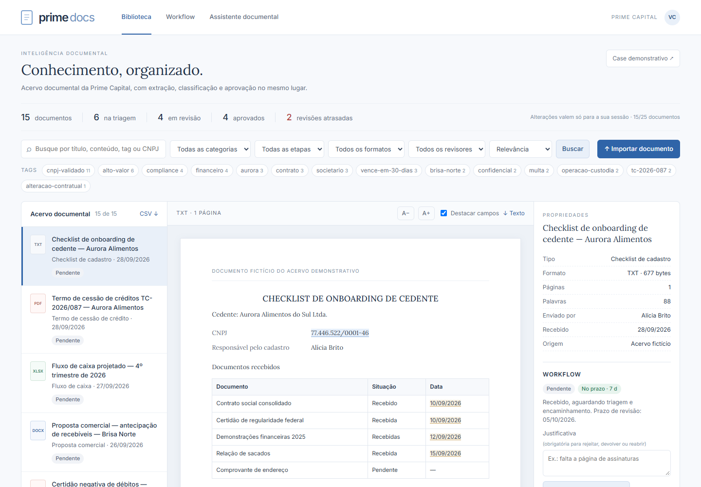 Interface de Prime Docs